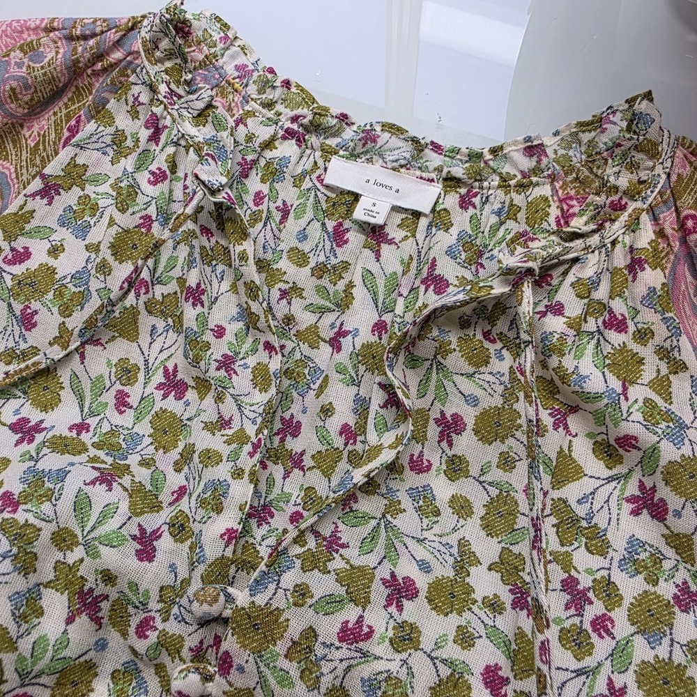 A Loves A Boho Floral Paisley Midi Dress Tassel Tie Long Sleeve Sz S Cottagecore - Picture 7 of 8